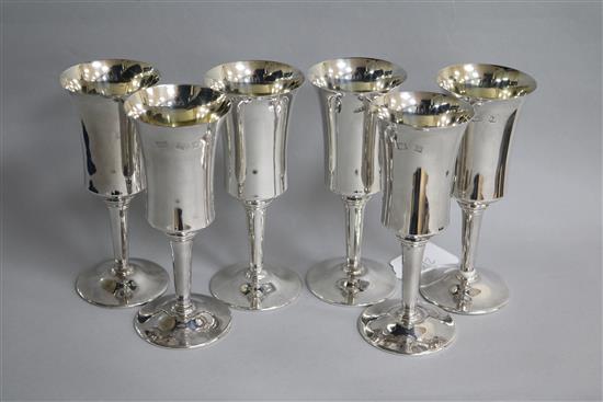 A set of six 1970s silver pedestal goblets by Toye, Kenning & Spencer, Birmingham, 1973,